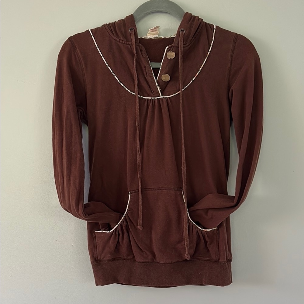 Brown Women's Hoodie with Wooden Button Detail